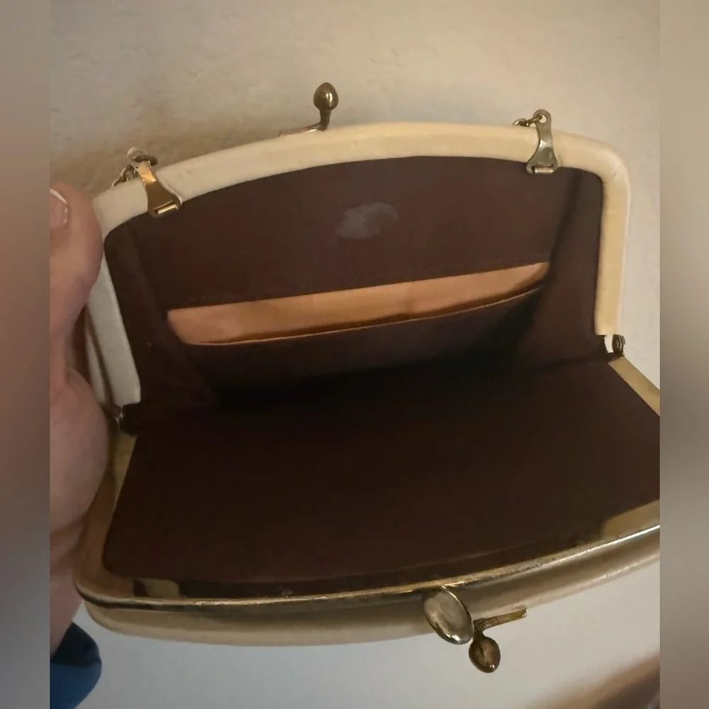 Vintage Cream Leather Convertible Clutch Evening Bag - Picture 5 of 8